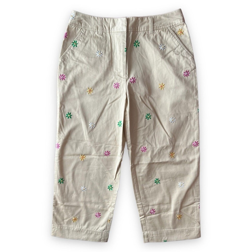 Chadwicks 10 Vintage Y2K Embroidered Flower Khaki Pants GrandmaCore New Floral